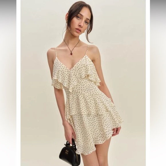Reformation Ivory and Black Dotted Mini Dress - Picture 1 of 7
